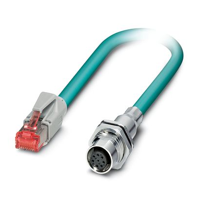 Phoenix Contact Ethernet Cordset; NBC-FSBP/1.0-94B/R4AC; M12 to RJ45; Class D; Female Straight to Male Straight; 8-Pin; 1m PUR Cable